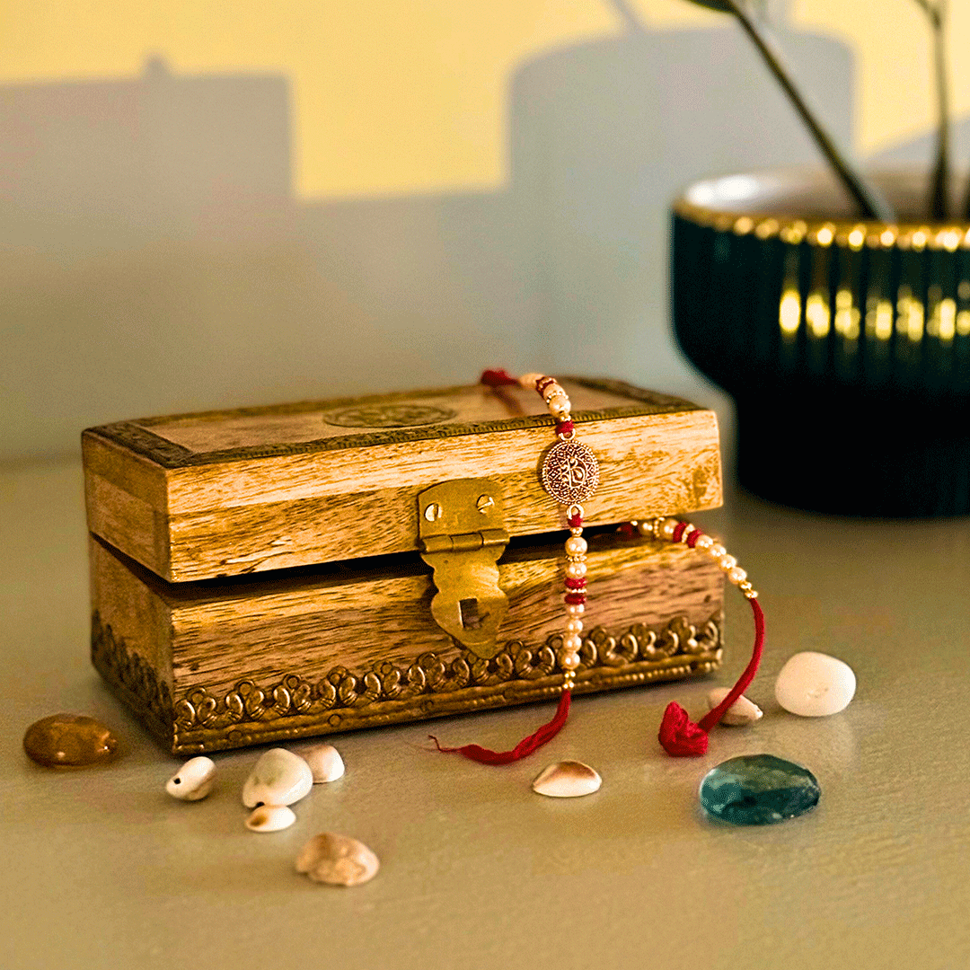 Wooden Box with Natural Polish and Brass Work - Small 